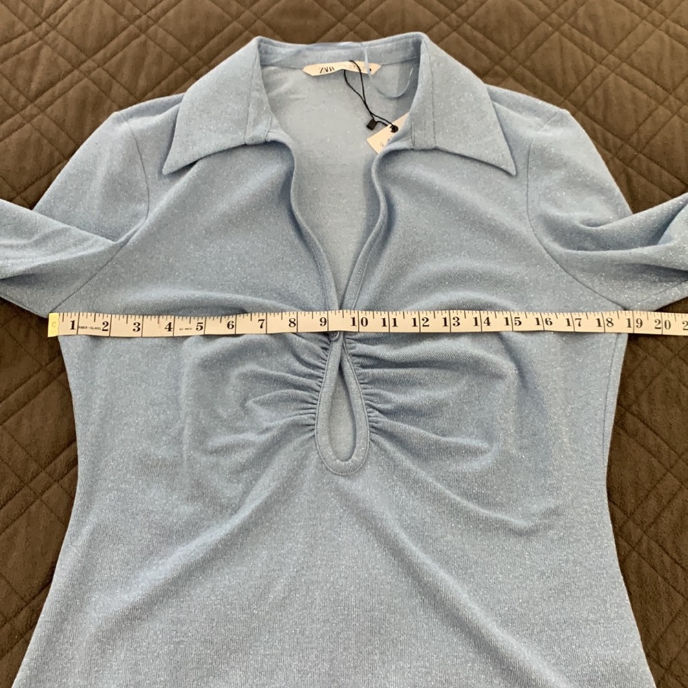 NWT Zara Light Blue Open Detail Ruched Top - Picture 11 of 14